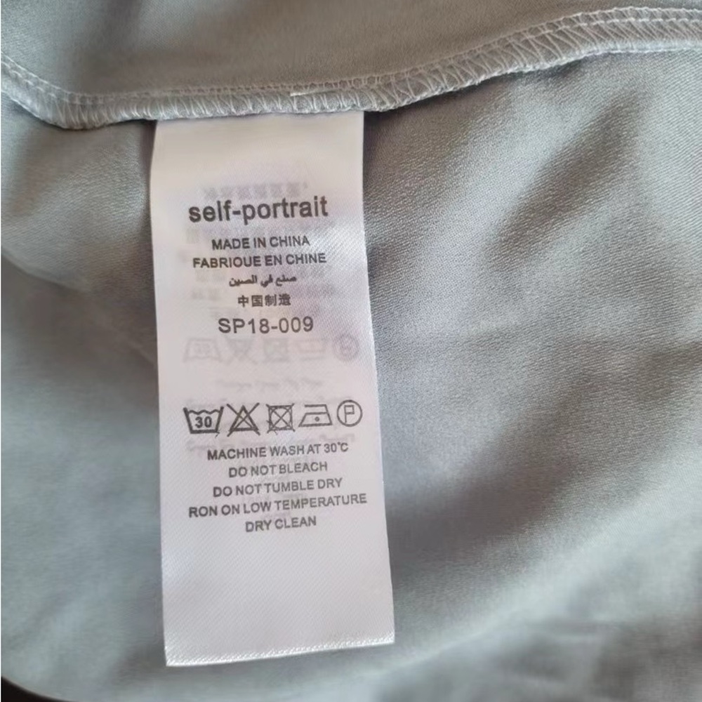 NWOT Self-Portrait Short Sleeve Chiffon Midi Dress gold Light Blue - Picture 10 of 11